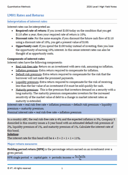 CFA 2026 IFT High Yield Study Notes Level 1 - CFA Materials